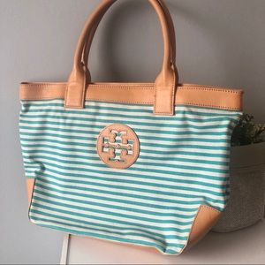 Tory Burch Canvas Bag with Tan Leather Trim